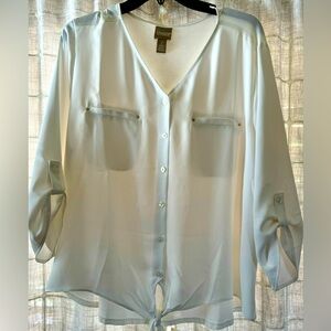 Chicos tie bottom , tab sleeve blouse. Washable. Size 2